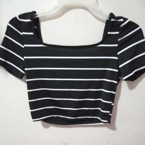 SHEIN women's crop top white and black striped size:M